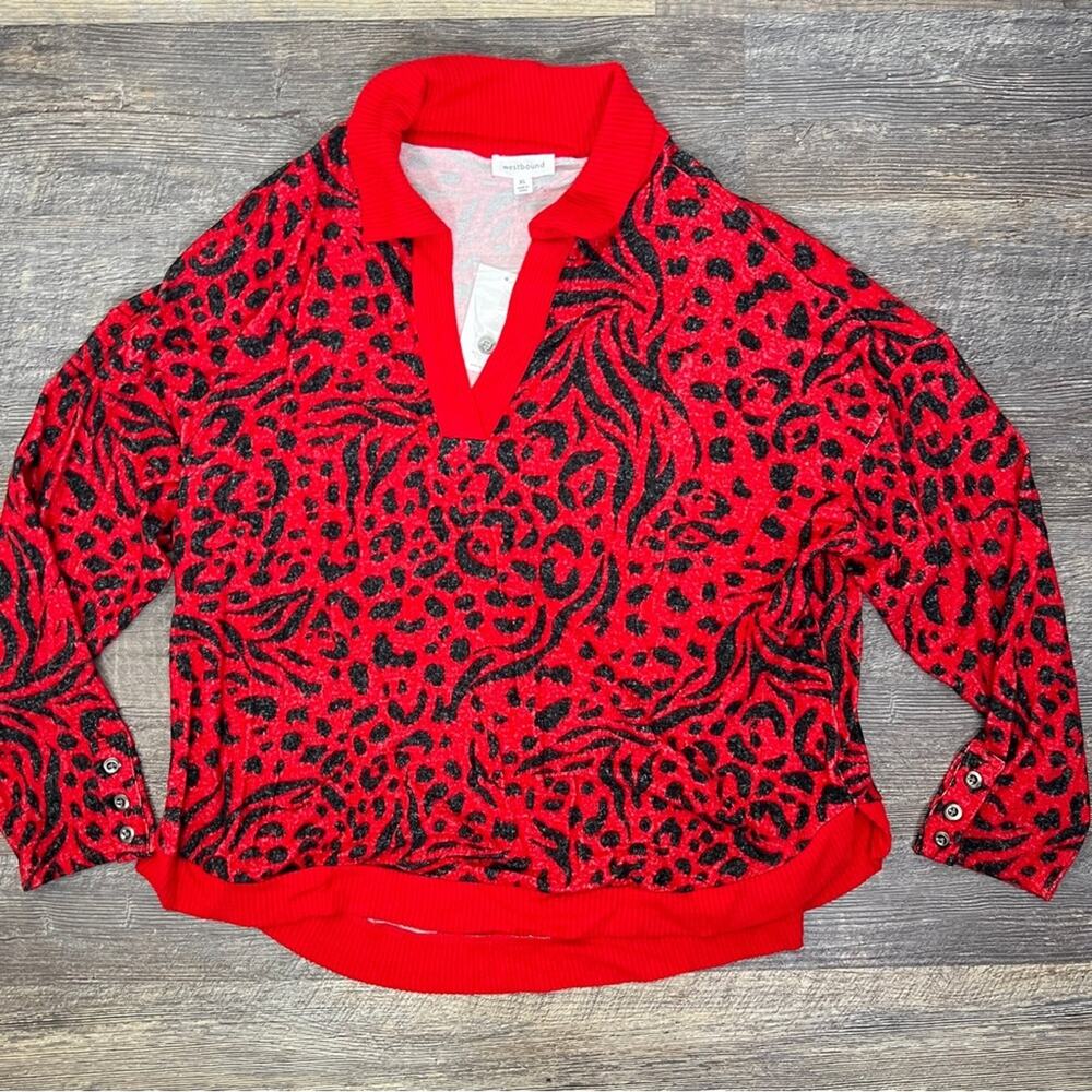 NWT Westbound Red and Gray knit top size XL B135